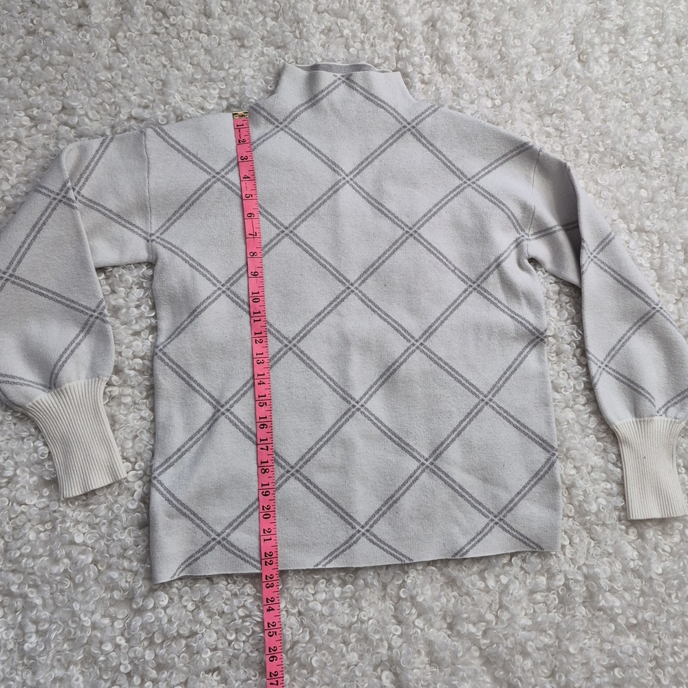 Tahari Plaid Mock Neck Windowpane Shimmer Sweater L Old Money Clean Girl Urban - Picture 5 of 9